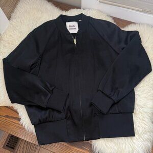 Little Moon Black Satin Bomber Jacket Small